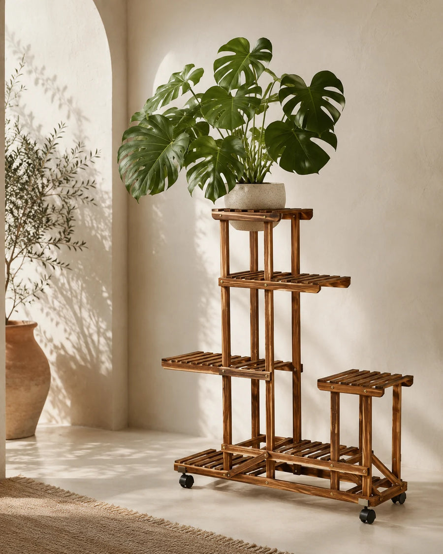 Nómada — soporte de madera con ruedas